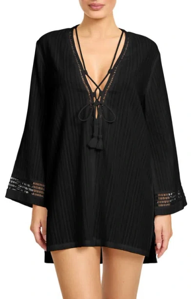Robin Piccone Marina Lace-up Cover-up Tunic In Black