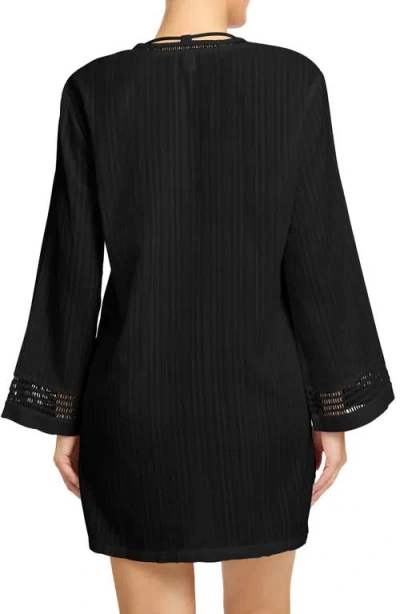 Robin Piccone Marina Lace-up Cover-up Tunic In Black