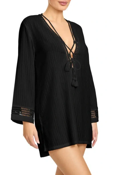 Robin Piccone Marina Lace-up Cover-up Tunic In Black