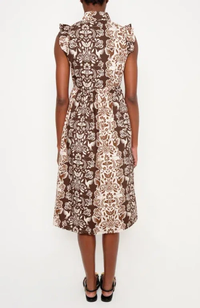 The Lulo Project Flying Pier Print Midi Dress In Brown