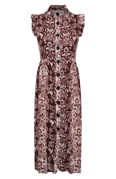 The Lulo Project Flying Pier Print Midi Dress In Brown