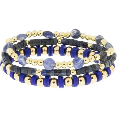 Marlyn Schiff Set Of 3 Beaded Stretch Bracelets In Gold
