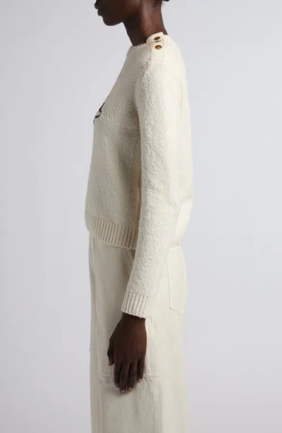 Moncler Embroidered Logo Crop Crewneck Sweater In Neutral