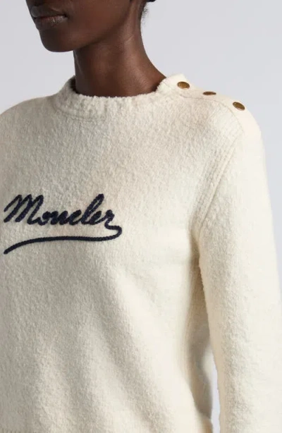 Moncler Embroidered Logo Crop Crewneck Sweater In Neutral