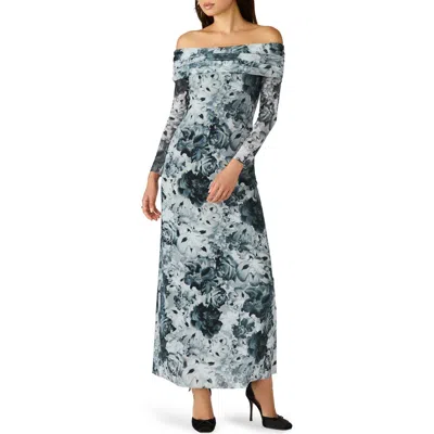 Steve Madden Ashby Floral Off The Shoulder Long Sleeve Maxi Dress In Gray