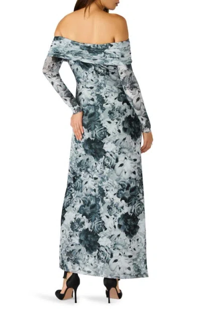 Steve Madden Ashby Floral Off The Shoulder Long Sleeve Maxi Dress In Gray