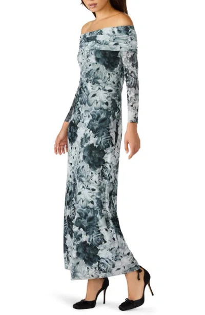 Steve Madden Ashby Floral Off The Shoulder Long Sleeve Maxi Dress In Gray
