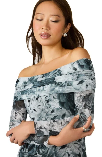 Steve Madden Ashby Floral Off The Shoulder Long Sleeve Maxi Dress In Gray