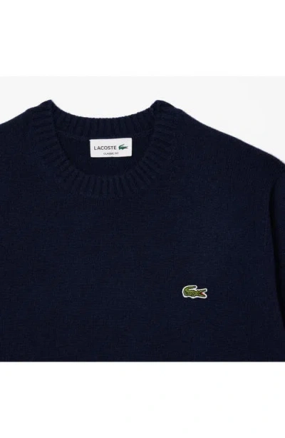 Lacoste Classic Fit Cashmere Crewneck Sweater In Blue