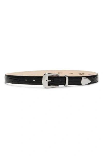 Aureum No. 16 Crocodile Texture Leather Belt In Black