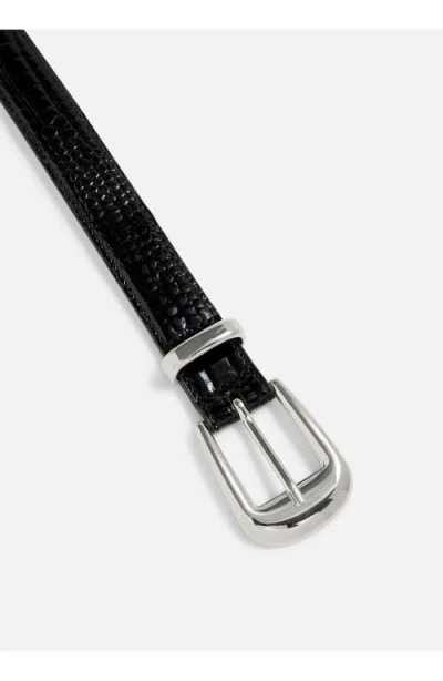 Aureum No. 16 Crocodile Texture Leather Belt In Black