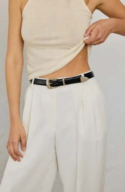 Aureum No. 16 Crocodile Texture Leather Belt In Black