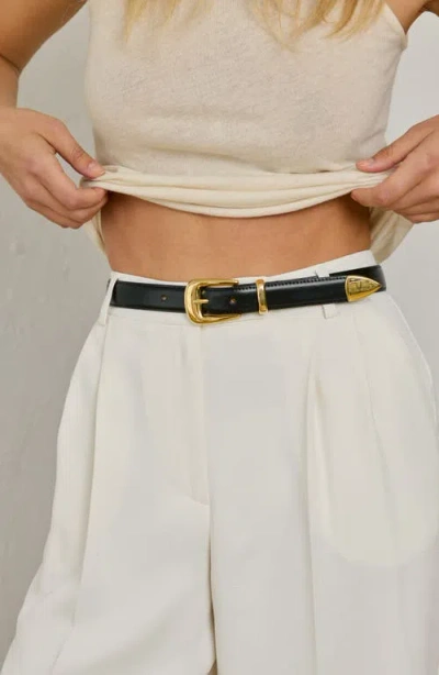 Aureum No. 16 Crocodile Texture Leather Belt In Black