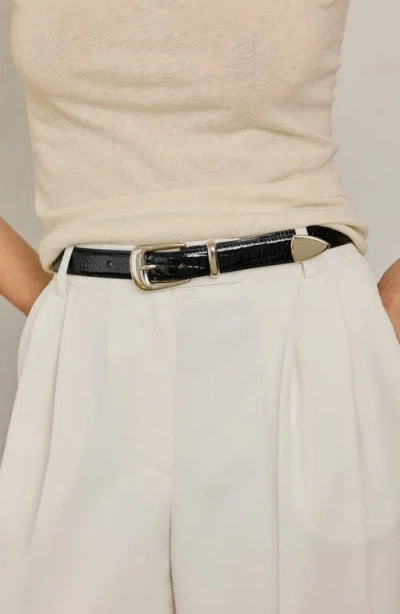 Aureum No. 16 Crocodile Texture Leather Belt In Black