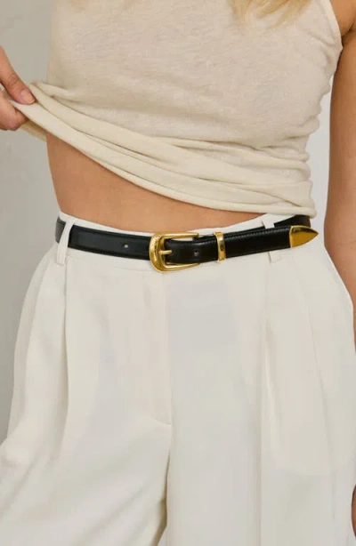 Aureum No. 16 Crocodile Texture Leather Belt In Black