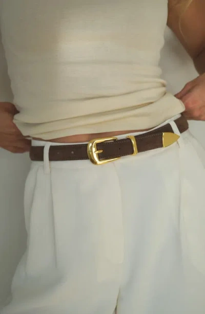 Aureum No. 16 Crocodile Texture Leather Belt In Brown