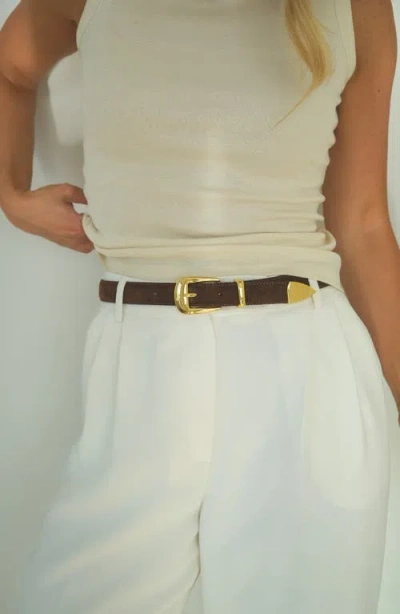 Aureum No. 16 Crocodile Texture Leather Belt In Brown