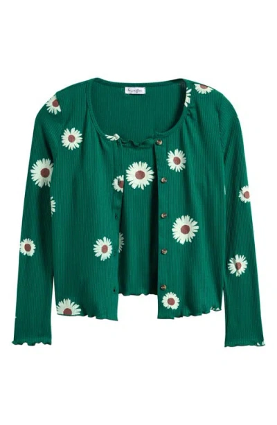 Love, Fire Kids' Tank & Cardigan Set In Green