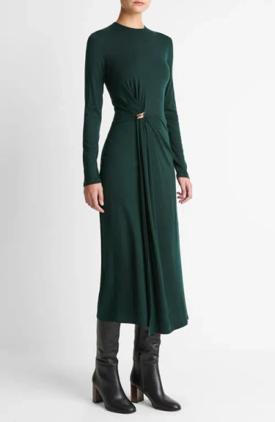 Vince Wool Blend Drape Midi Dress In Black