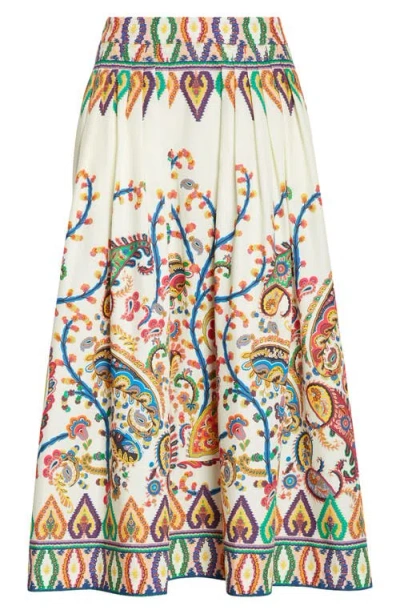 Etro Floral Paisley Pleated Cotton Voile Midi Skirt In Multi