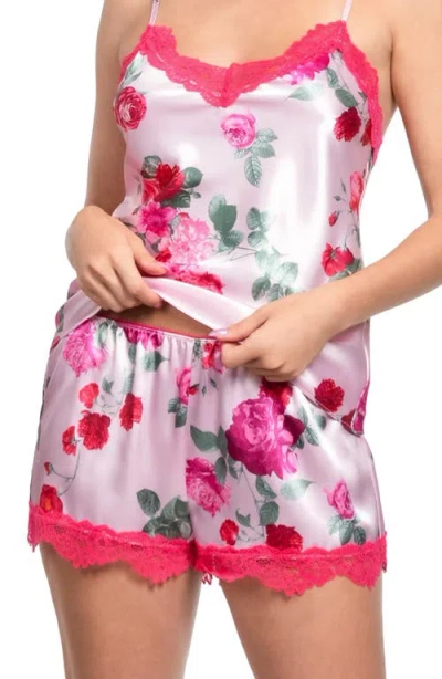 In Bloom By Jonquil Alyssa Lace Trim Strappy Short Satin Pajamas In Pink