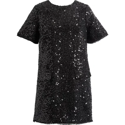 Friends Like These Sequin Bouclé Shift Minidress In Black