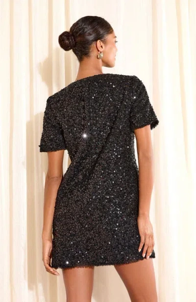 Friends Like These Sequin Bouclé Shift Minidress In Black