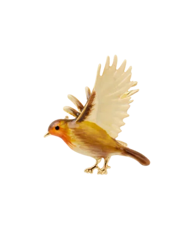 Fable England Enamel Flying Robin Brooch In Gold