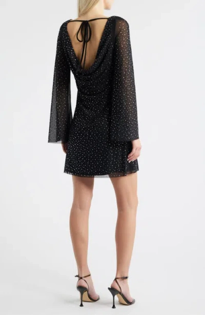 Jump Apparel Embellished Bell Sleeve Mesh Minidress In Black