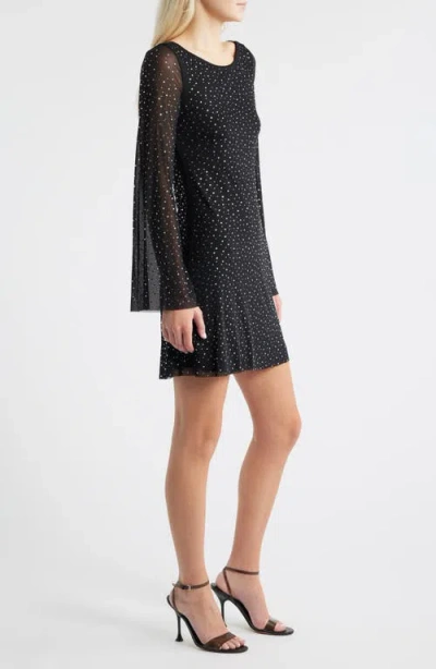 Jump Apparel Embellished Bell Sleeve Mesh Minidress In Black