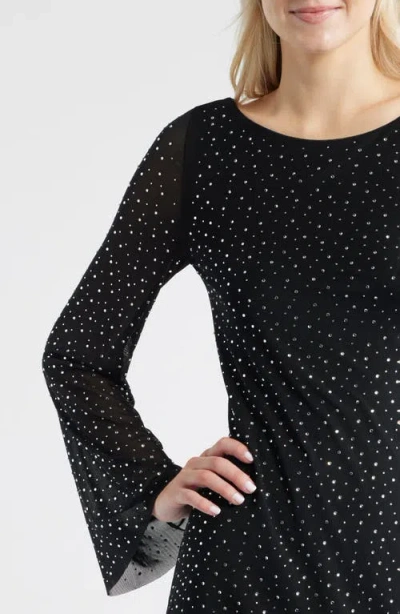 Jump Apparel Embellished Bell Sleeve Mesh Minidress In Black