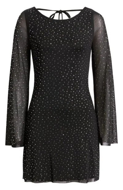 Jump Apparel Embellished Bell Sleeve Mesh Minidress In Black