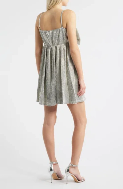 Jump Apparel Metallic Bow Babydoll Minidress In Gray