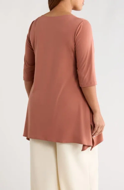 Vikki Vi Handkerchief Hem Tunic Top In Brown