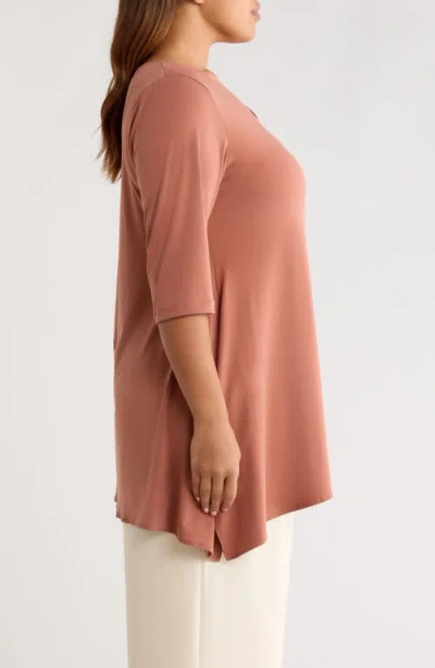 Vikki Vi Handkerchief Hem Tunic Top In Brown