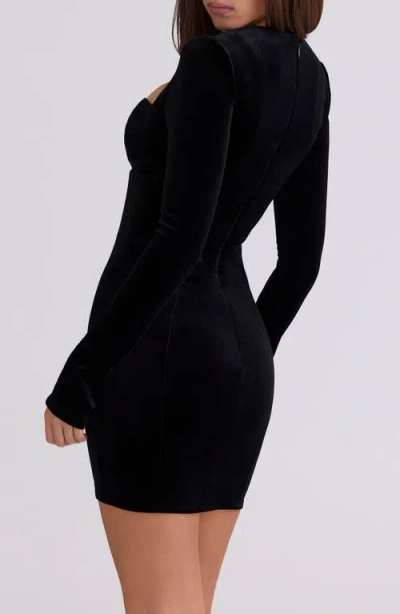 House Of Cb Sierra Long Sleeve Stretch Velvet Minidress In Black