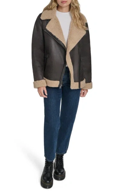 Levi's Faux Shearling Lined Faux Leather Moto Jacket In Black