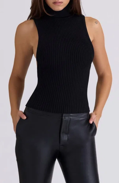 House Of Cb Dina Backless Rib Turtleneck Sweater In Black