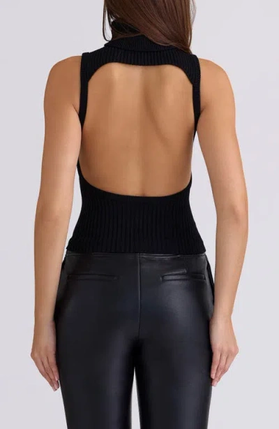 House Of Cb Dina Backless Rib Turtleneck Sweater In Black