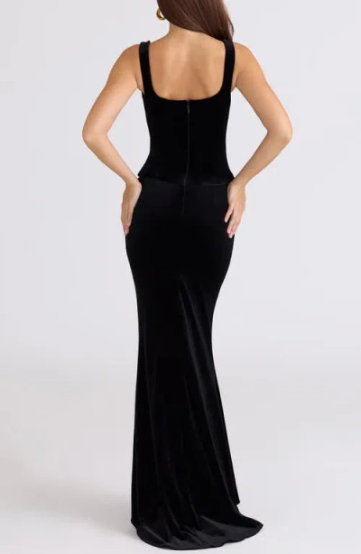 House Of Cb Yasmina Stretch Velvet Corset Gown In Black