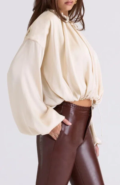 House Of Cb Talia Open Front Matte Satin Top In Neutral