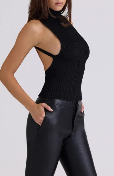 House Of Cb Dina Backless Rib Turtleneck Sweater In Black