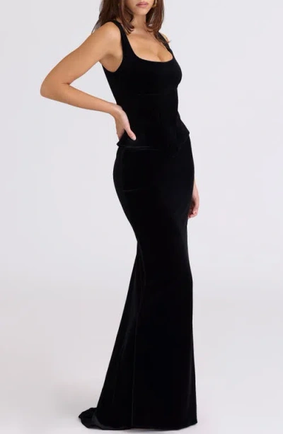House Of Cb Yasmina Stretch Velvet Corset Gown In Black