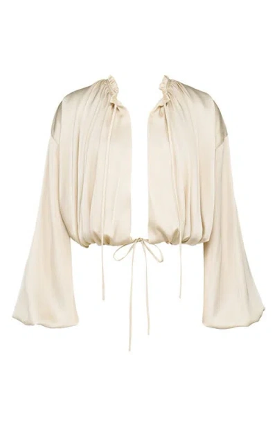 House Of Cb Talia Open Front Matte Satin Top In Neutral