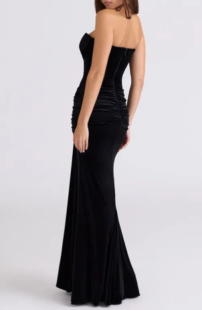 House Of Cb Vienne Deep Plunge Neck Velvet Gown In Black
