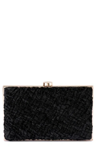 Olga Berg Hazel Textured Velvet Frame Clutch In Black