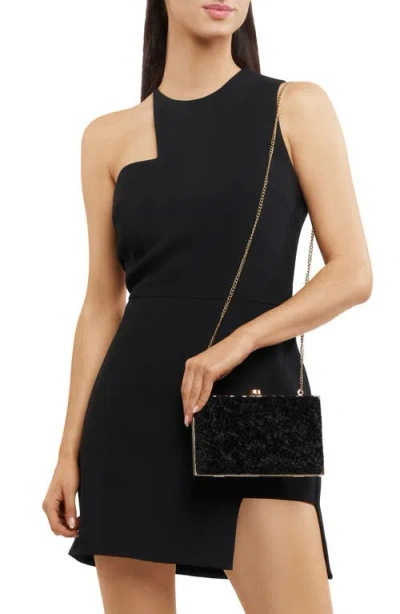 Olga Berg Hazel Textured Velvet Frame Clutch In Black