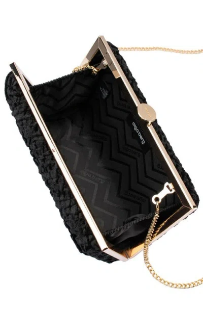 Olga Berg Hazel Textured Velvet Frame Clutch In Black