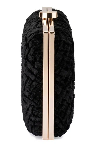 Olga Berg Hazel Textured Velvet Frame Clutch In Black