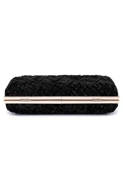 Olga Berg Hazel Textured Velvet Frame Clutch In Black